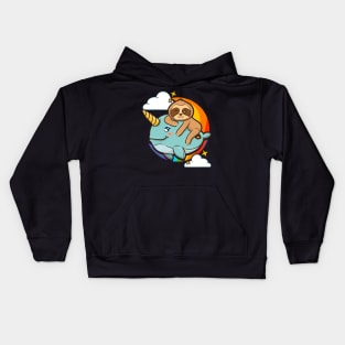 Cute & Funny Sloth Riding Narwhal Animal Friends Kids Hoodie